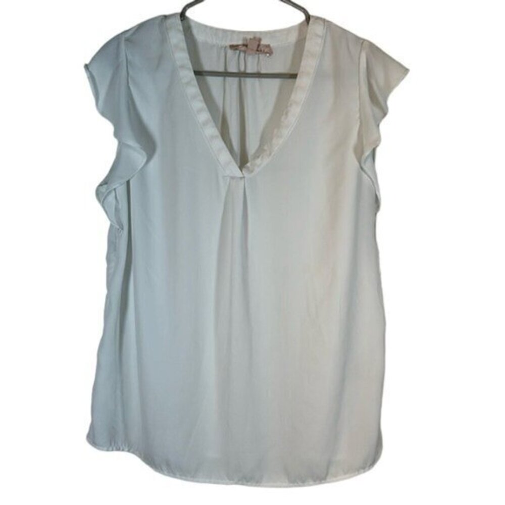 Women's Philosophy White Flutter Sleeve V-Neck Blouse Size Med EUC #6398